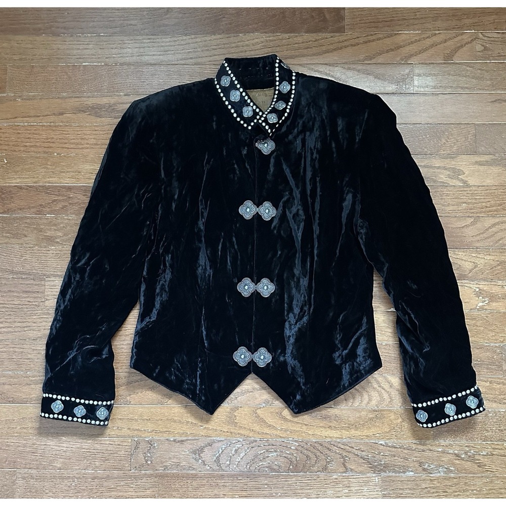 DOUBLE D RANCH Velvet Velour Jacket Made In USA Womens Small Studs Black Western